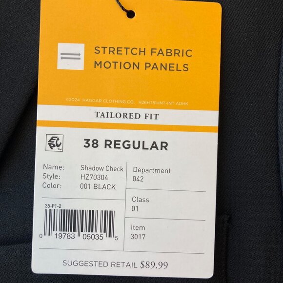 Haggar H26 Premium Stretch Suit Coat Tailored Fit 38R Black Shadow Check NWT - Picture 5 of 13